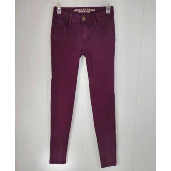 AE American Eagle Burgundy Jegging size 0 - 26w 30L Jean Legging Denim Skinny - Picture 3 of 6